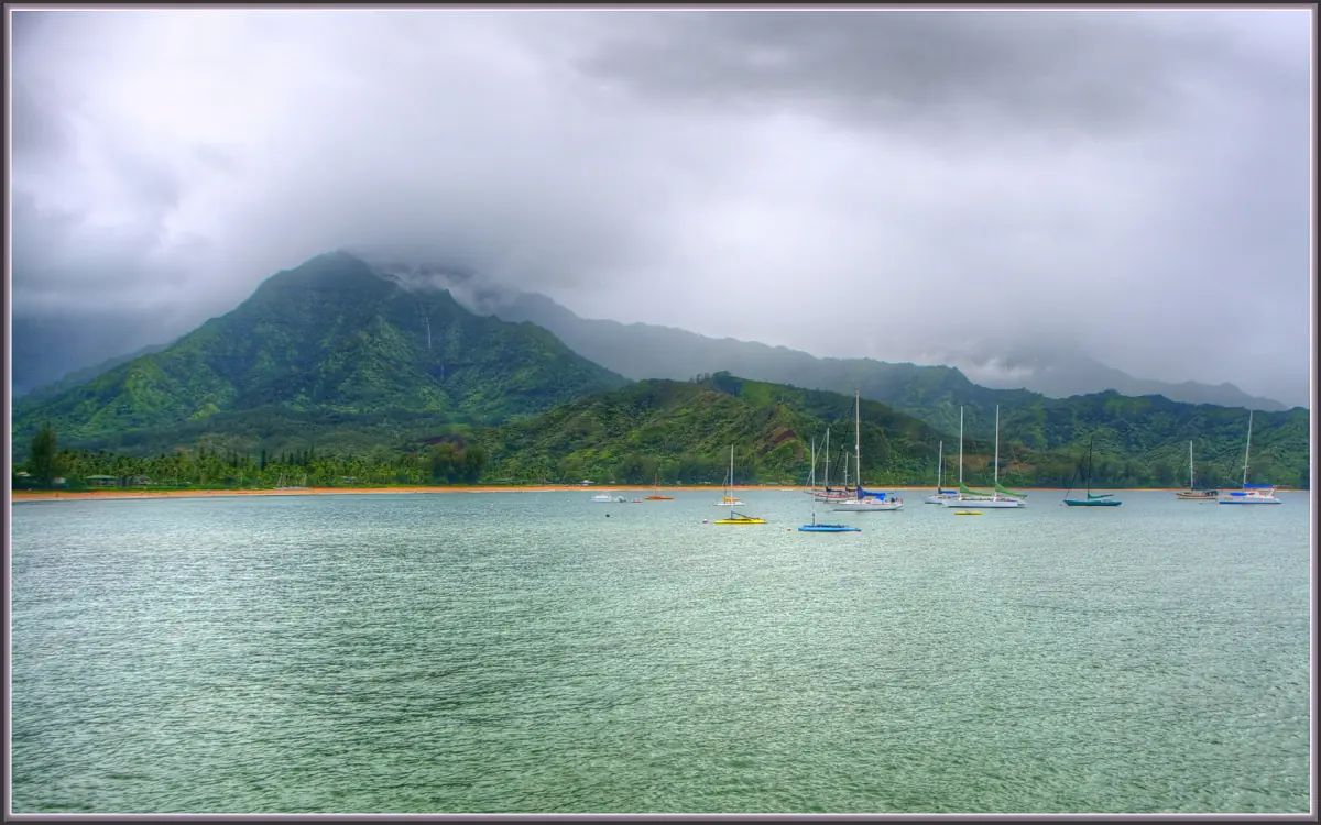 Boats at anchor in Hanalei Bay