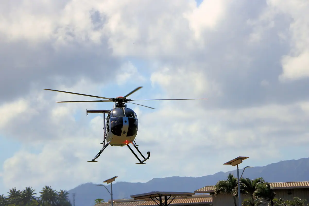 A tour helicopter landing on Kauai